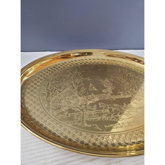 Vintage Brass oval Tray, Engraved Scene, Solid Brass, Catch-all Tray, Re… - Picture 8 of 10